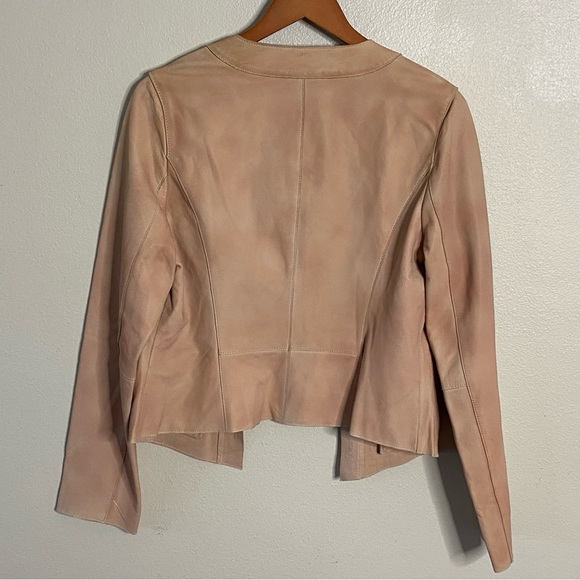 LaMarque Women's Cropped Moto Jacket Size Large Leather Light Pink Open Front - Picture 2 of 9